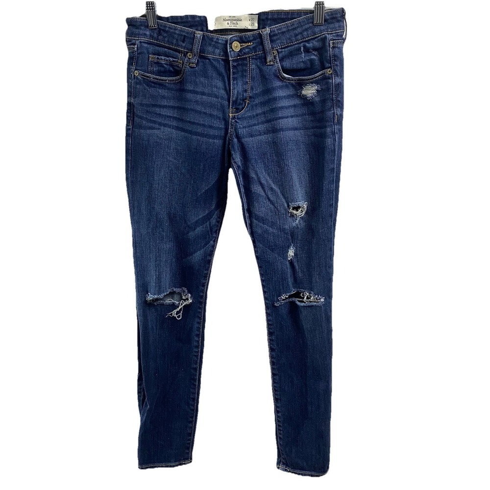 Abercrombie & Fitch Womens Y2k Super‎ Skinny Ripped Denim Blue Jean 4Short 27x29